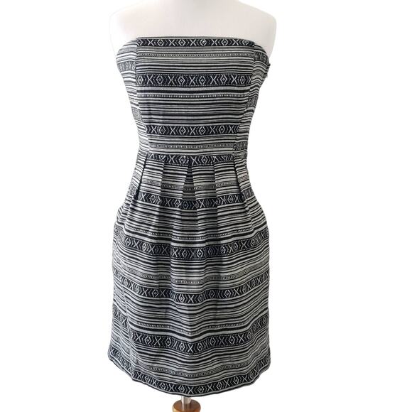 Ya Los Angeles Strapless Black & White Mini Dress Pockets Pleated Medium - Picture 1 of 8